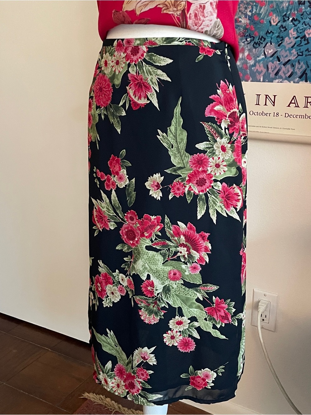Emma James Midi Skirt Womens 4 Black Floral Print A-Line Cottagecore Boho Y2K - Picture 3 of 11